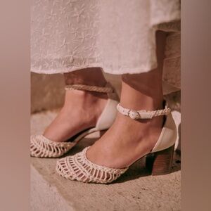 Les Souliers Sézane Emmanuelle Babies Braided Ecru Macrame Heels Size 7 / 38